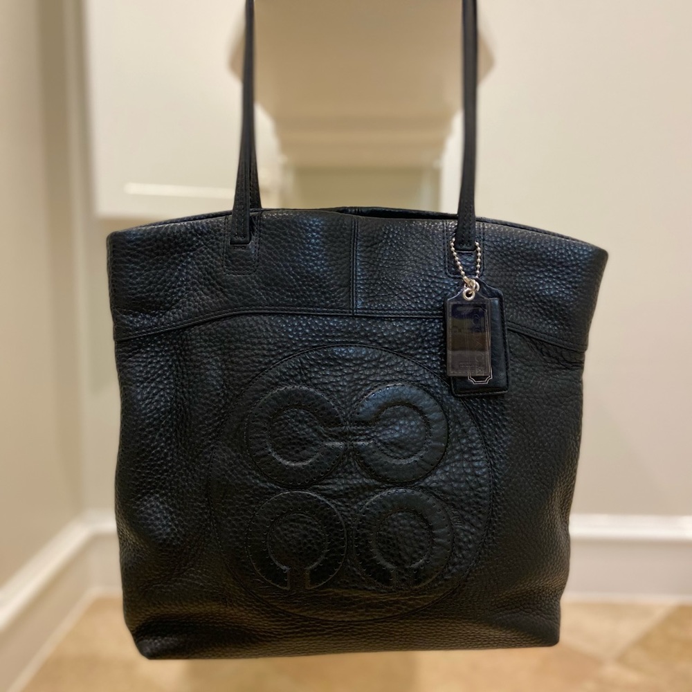 Coach Julia Op Art Black Pebbled Leather Tote Shoulder Handbag 14967